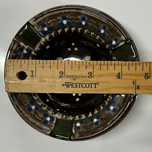 One of a Kind Hugo Kohler Pottery Ashtray 5 Inch Beautiful Rich Brown Cream Blue - Picture 6 of 8